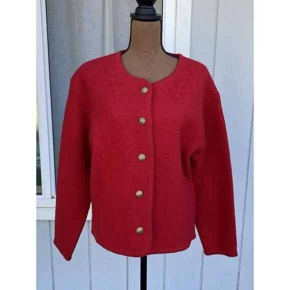 Vintage Pendleton 100% Virgin Wool Red Cardigan Embroidery Women’s Large - Picture 1 of 16